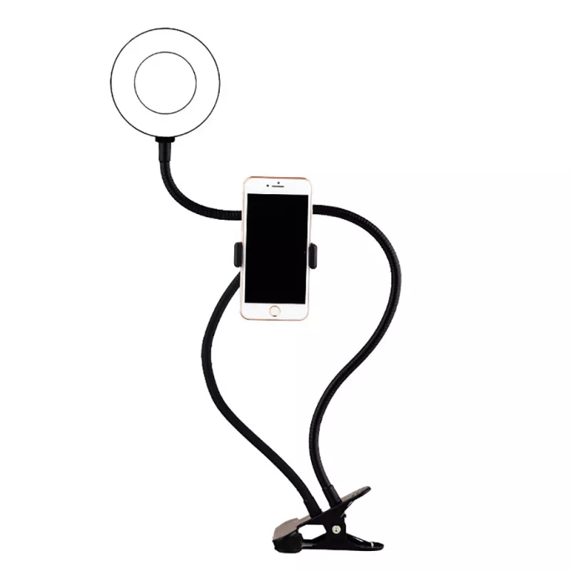 WE Anneau lumineux led avec support téléphone universel et pince d'accroche. 3 modes couleurs et 10 modes de luminosité. Bras…