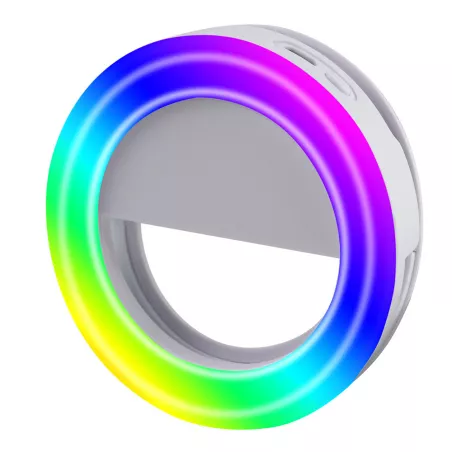 Anneau lumineux portable, diamètre de l'anneau 8.5cm, 16 LEDs, lumière blanche et RGB, batterie rechargeable de 150mAh…