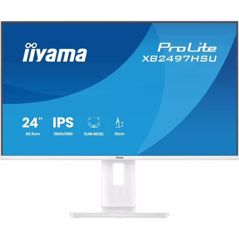 Ecran IIYAMA 24'' Ultra mince Blanc IPS 1920x1080 16:9 120Hz 4ms 350cd/m² HDMI DP USB-HUB (2x 3.2 + 2xC) HPs 2 x 2W 15cm pied…