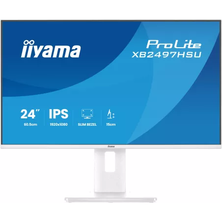 Ecran IIYAMA 24'' Ultra mince Blanc IPS 1920x1080 16:9 120Hz 4ms 350cd/m² HDMI DP USB-HUB (2x 3.2 + 2xC) HPs 2 x 2W 15cm pied…