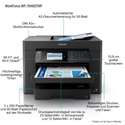 EPSON WorkForce WF-7840DTWF MFP 4en1 Jet d'encre couleur A3+ 25ppm/12ppm, R-V impresssion-scanne,chargeur 50p,Fax…