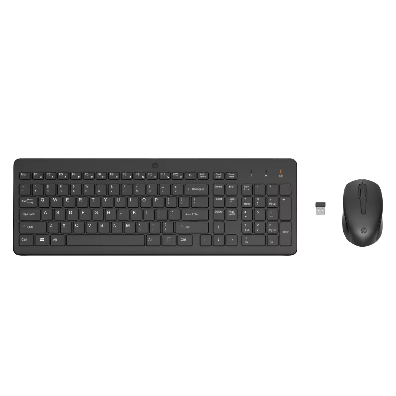 HP 330 Noir - Ensemble combiné clavier et souris sans fil AZERTY - Témoin LED pavé numérique, 1600 dpi, 2.4Ghz