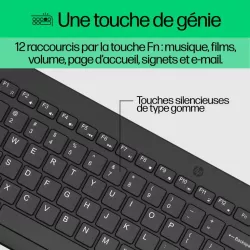 HP 330 Noir - Ensemble combiné clavier et souris sans fil AZERTY - Témoin LED pavé numérique, 1600 dpi, 2.4Ghz
