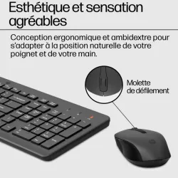 HP 330 Noir - Ensemble combiné clavier et souris sans fil AZERTY - Témoin LED pavé numérique, 1600 dpi, 2.4Ghz