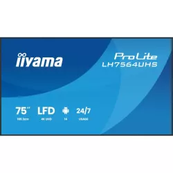 IIYAMA LFD 75 dalle VA 4K UHD 3840x2160 16:9 24/7 2xHDMI USB-C 2xUSB HPs 500cd/m² 6.5ms VESA 500x500 Paysage/portrait…