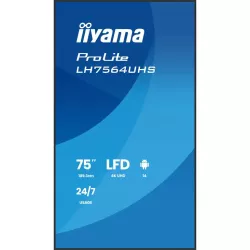 IIYAMA LFD 75 dalle VA 4K UHD 3840x2160 16:9 24/7 2xHDMI USB-C 2xUSB HPs 500cd/m² 6.5ms VESA 500x500 Paysage/portrait…