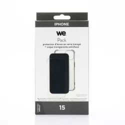 WE PACK verre trempé et coque de protection transparente APPLE IPHONE 15