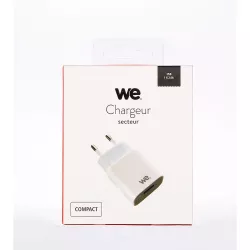 Chargeur secteur 1 USB 2.4A 12W, coloris blanc