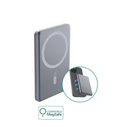 Batterie de secours 5000mAh - Compatible MagSafe - Format super slim - 1 port USB-C - 15W en induction - 20W en charge filaire