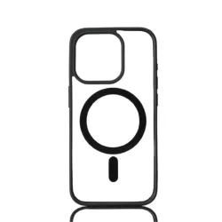 We Coque de protection RUBBER APPLE IPHONE 15 PRO - Dos transparentcontour mat noir - Compatible MAGSAFE