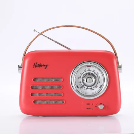 Enceinte/Radio HALTERREGO rétro 3, 5W RMS, Bluetooth, Radio FM, lecteur USB, Aux IN, batterie rechargeable, rouge