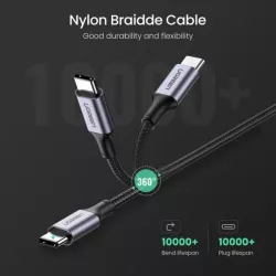 UGREEN Câble Renforcé 2M USB-C USB-C Noir PD 100W *70429
