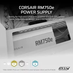 CORSAIR RM750e White, 750 Watt, ATX 3.1, Cybenetics GOLD