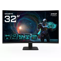 GIGABYTE GS32QCA 31,5" Moniteur Gaming Incurvé QHD - 2560 x 1440, 180Hz, 1ms, 250 cd/m², FreeSync, HDR Ready, HDMI 2.0…