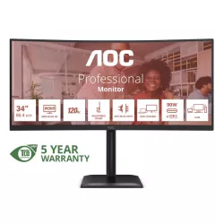 AOC E4 CU34E4CV écran plat de PC 86,4 cm (34") 3440 x 1440 pixels UltraWide Quad HD LCD Noir