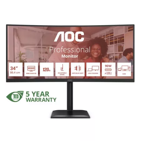 AOC E4 CU34E4CV écran plat de PC 86,4 cm (34") 3440 x 1440 pixels UltraWide Quad HD LCD Noir