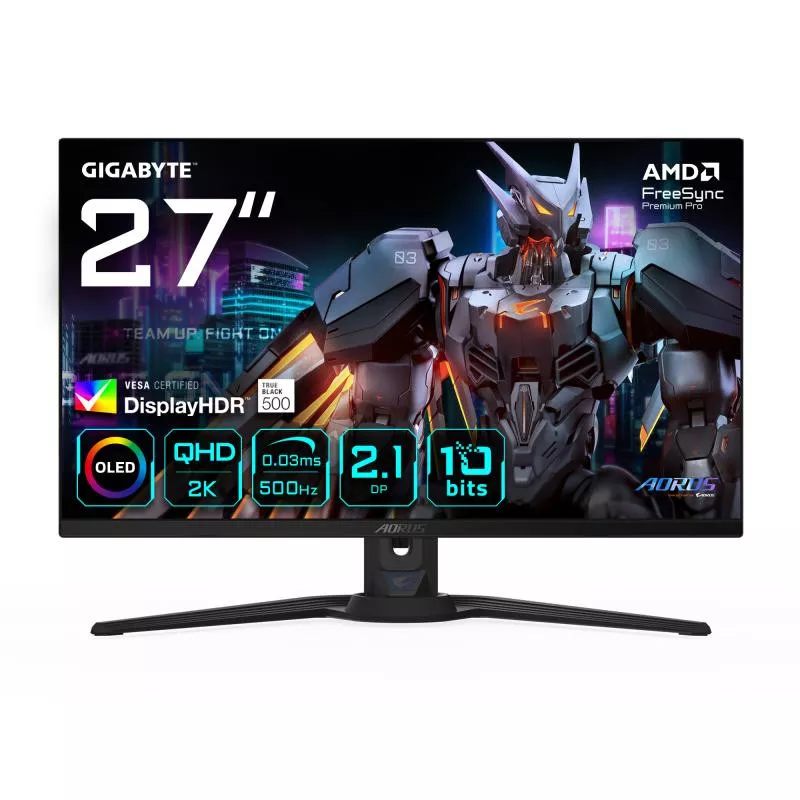 GIGABYTE AORUS FO27Q5P Moniteur de jeu OLED QHD ? 2560 x 1440, 500 Hz, 0,03 ms, KVM, 300 cd/m², FreeSync Premium Pro…