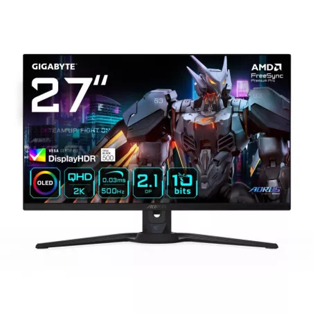 GIGABYTE AORUS FO27Q5P Moniteur de jeu OLED QHD ? 2560 x 1440, 500 Hz, 0,03 ms, KVM, 300 cd/m², FreeSync Premium Pro…