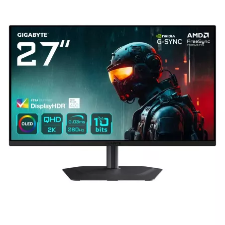 GIGABYTE MO27Q2A Moniteur de jeu OLED 2K QHD 27" - 2560 x 1440, 280Hz, 0,03ms, 250 cd/m², FreeSync Premium Pro, DisplayHDR…