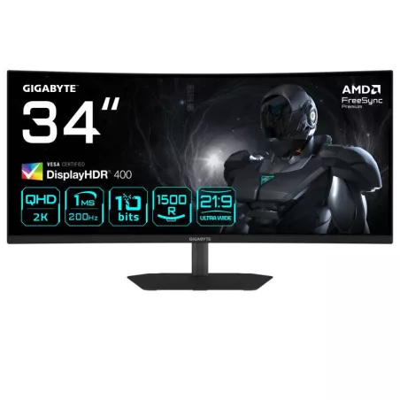 GIGABYTE G34WQC2 Moniteur Gaming Incurvé 34? WQHD - 3440 x 1440, 1500R, 200Hz, 1ms, 450 cd/m², AMD FreeSync Premium…