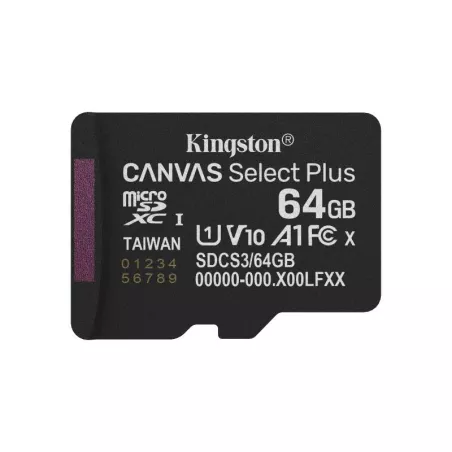 Kingston Technology 64GB micSDXC Canvas Select Plus Gen3 100R A1 (Adaptateur SD non inclus)
