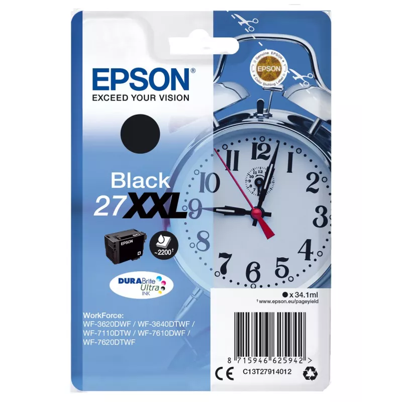 EPSON Cartouche Réveil 27XXL Encre Durabrite Noir XXL 34,1ml