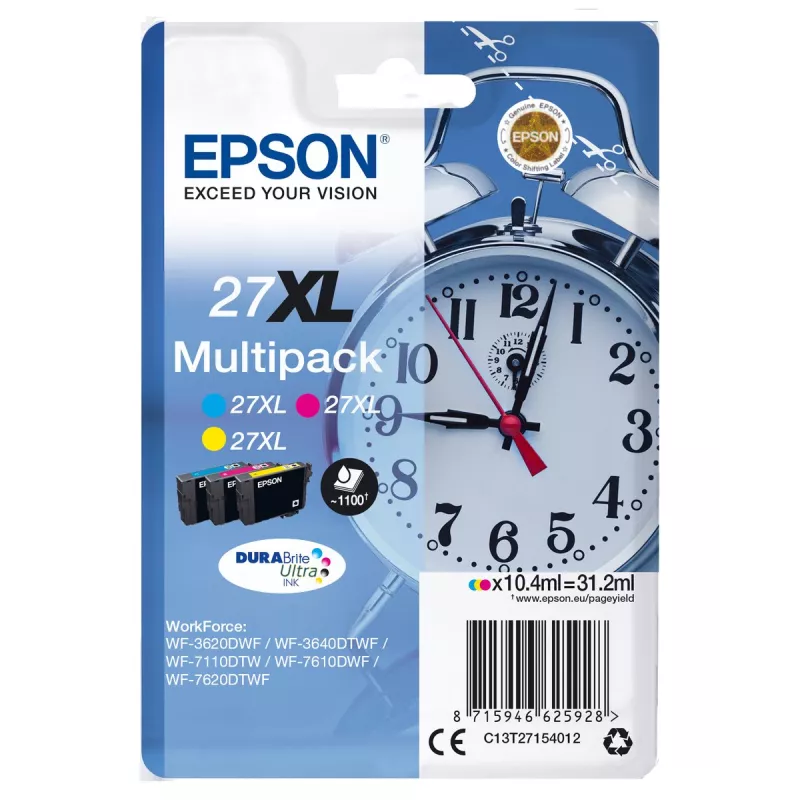 EPSON Multipack Réveil 27XL Encre Durabrite 3 couleurs C,M,J XL 32,1ml