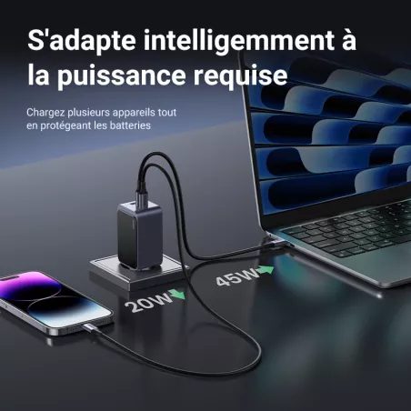 UGREEN Chargeur Rapide 65W PD 3 Ports *35042 | MonPC.Store