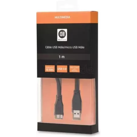 CableD2 DiffusionUSB 3.0 type A - Micro B M/M 1M (Noir) | MonPC.Store