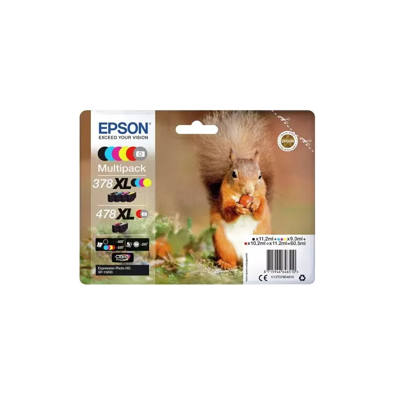 Pack 6 cartouches d'encreEpsonEcureuil 378XL (Noir +… | MonPC.Store