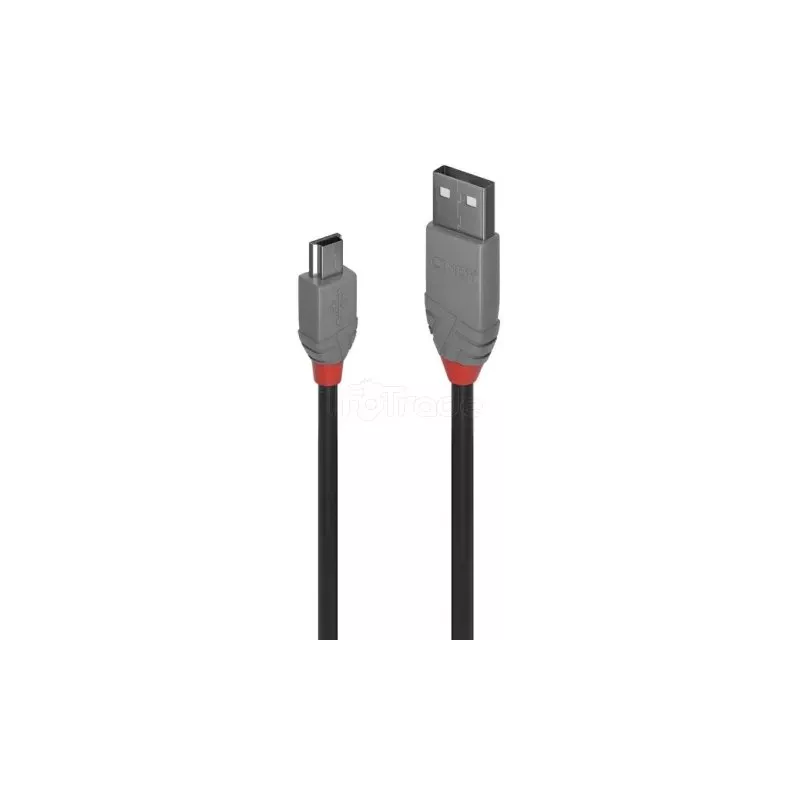 CableLindyUSB 2.0 type A - Mini B M/M 2m (Gris) | MonPC.Store