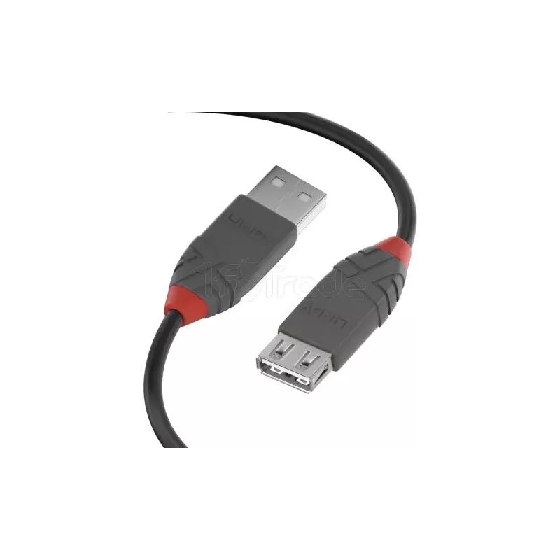 Rallonge USB 2.0Lindy- 5m M/F (Gris/Rouge) | MonPC.Store