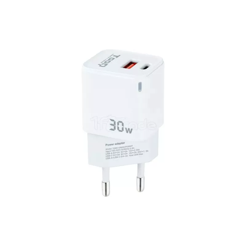 Chargeur Secteur Tooq TQWC-GANQCPD30WT 1x USB-A + 1x… | MonPC.Store