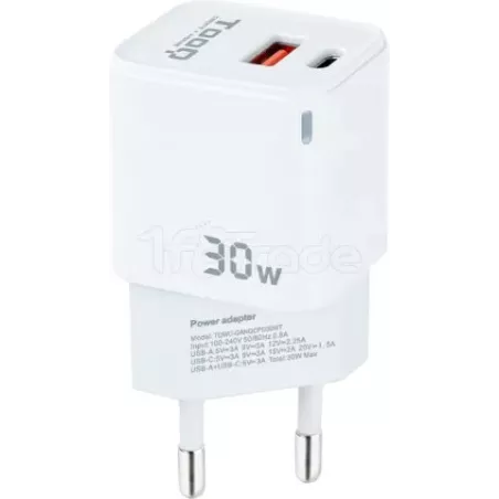 Chargeur Secteur Tooq TQWC-GANQCPD30WT 1x USB-A + 1x… | MonPC.Store
