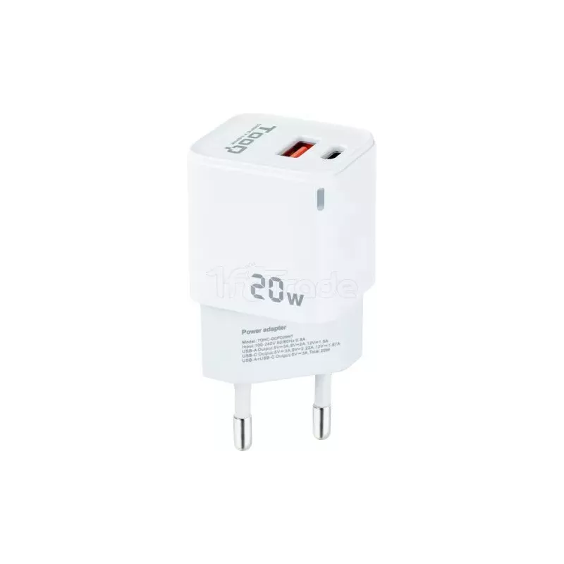 Chargeur secteur TooQ 1x port USB-A + 1x port USB-C… | MonPC.Store