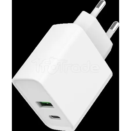 Chargeur secteurGembird- 1x USB-C + 1x USB-A 20W (Blanc) | MonPC.Store