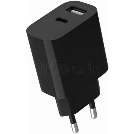 Chargeur secteurGembird- 1x USB-C + 1x USB-A 12W (Noir) | MonPC.Store