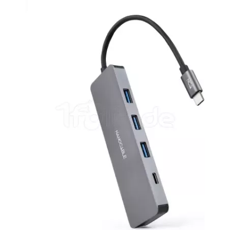 Hub USB-C 3.0Nanocable- 3x USB-A et 1x USB-C (Gris) | MonPC.Store