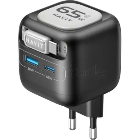 Chargeur secteurHavitUC253- 1x USB-A + 1x USB-C 65W… | MonPC.Store