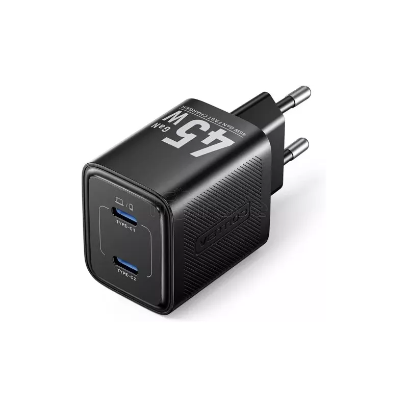 Chargeur secteurVentionGaN 2xUSB-C 45W (Noir) | MonPC.Store