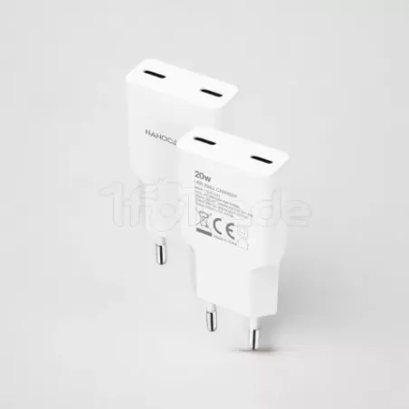 Chargeur secteurNanocable2x USB-C 20W (Blanc) | MonPC.Store