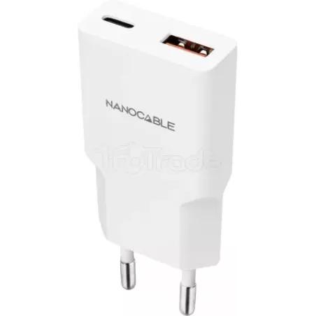 Chargeur secteurNanocable1x USB-C + 1x USB-A 25W (blanc) | MonPC.Store