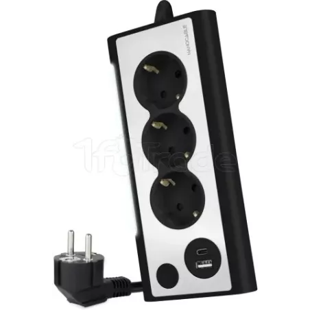 Multiprise 3 prisesNanocable+ 1x USB-A et 1x USB-C 1.5m | MonPC.Store