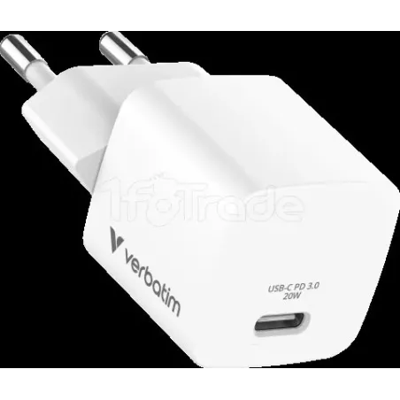 Mini chargeur secteurVerbatimGaN USB-C 20W (Blanc) | MonPC.Store