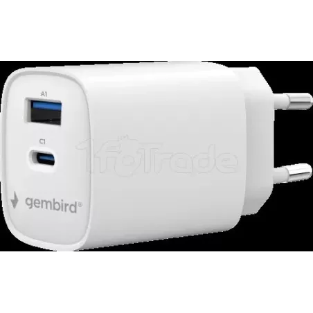 Chargeur secteurGembird1x USB-A + 1x USB-C 45W (Blanc) | MonPC.Store